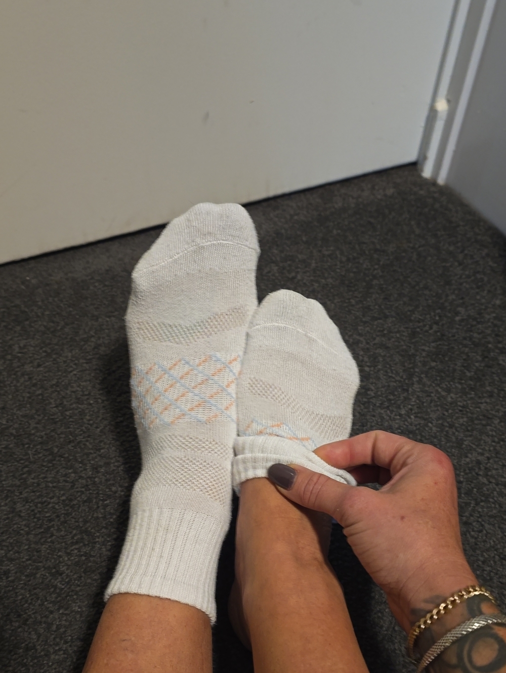 Reebok White Crew Socks with Peach Diamond Accent